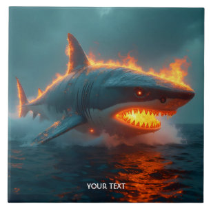 Fantasy Cute Fire Shark Sea Ceramic Tile