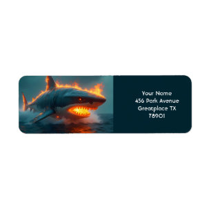 Fantasy Cute Fire Shark Sea Label
