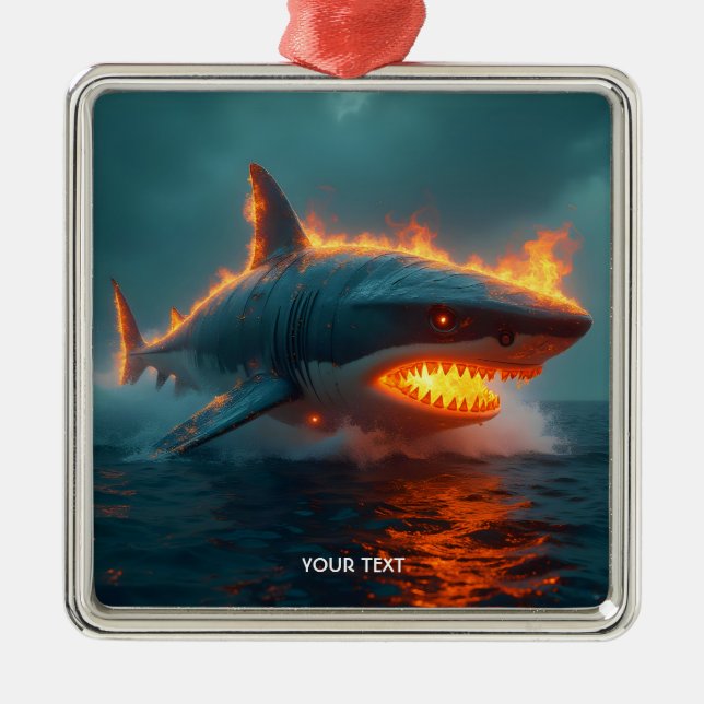 Fantasy Cute Fire Shark Sea Metal Ornament (Front)