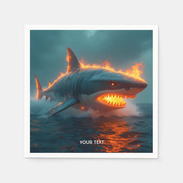 Fantasy Cute Fire Shark Sea Napkins (Front)