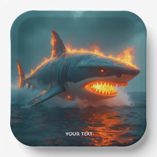 Fantasy Cute Fire Shark Sea Paper Plates