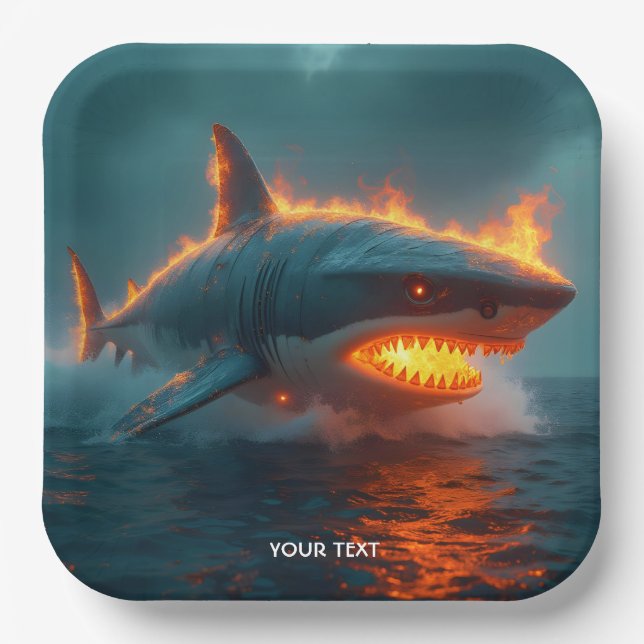 Fantasy Cute Fire Shark Sea Paper Plates (Front)