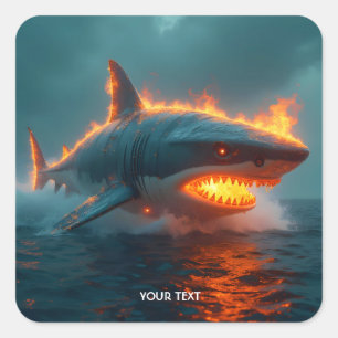Fantasy Cute Fire Shark Sea Square Sticker