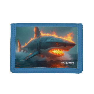 Fantasy Cute Fire Shark Sea Trifold Wallet