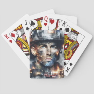 Fantasy Cute Firefighter Fighting Fire Poker Cards