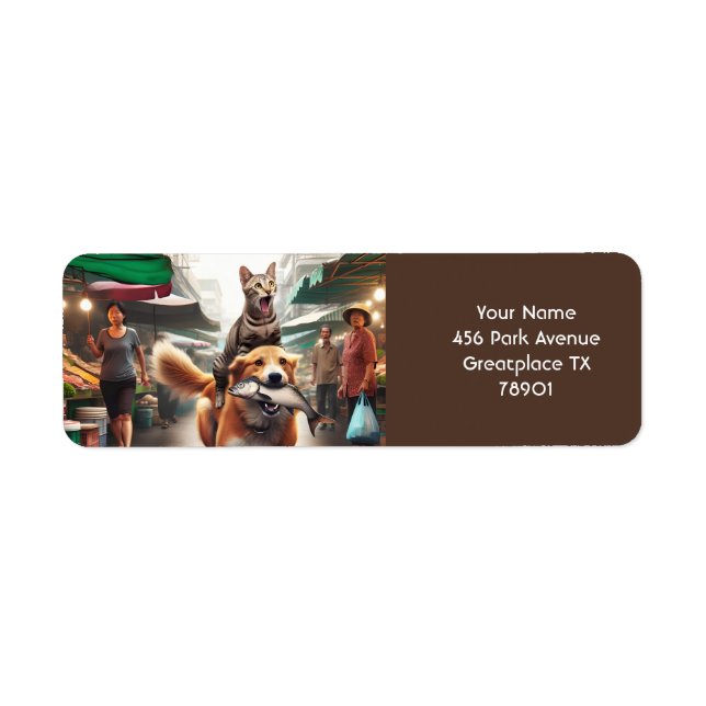 Fantasy Cute Fish Dog Cat Label (Front)
