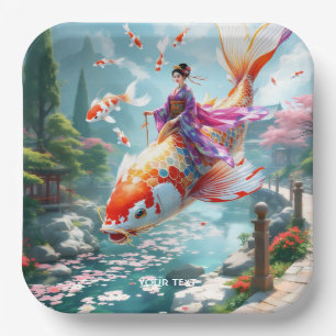Fantasy Cute Fish Japanese Girl Paper Plates