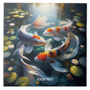 Fantasy Cute Fish Lake Flowers Ceramic Tile
