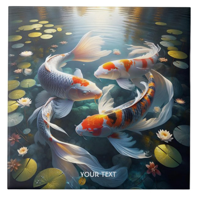 Fantasy Cute Fish Lake Flowers Ceramic Tile (Front)