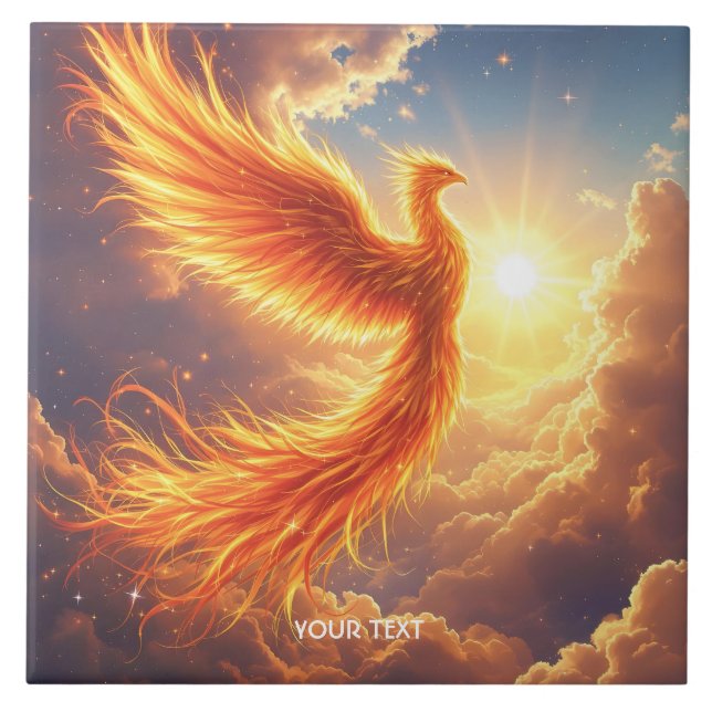 Fantasy Cute Flaming Phoenix Rises Ceramic Tile (Front)