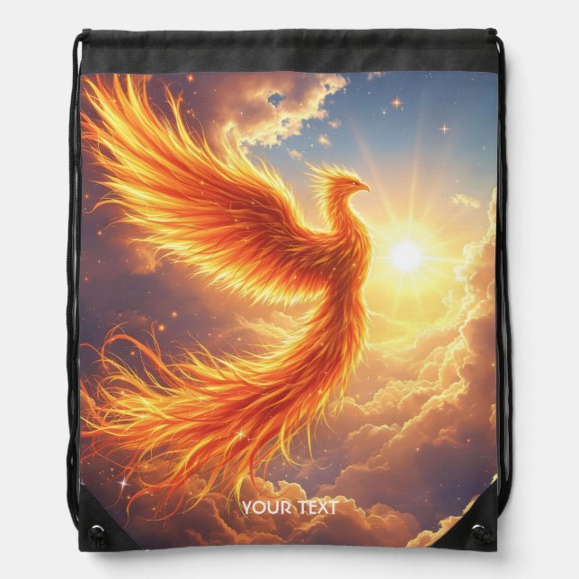 Fantasy Cute Flaming Phoenix Rises Drawstring Bag (Front)