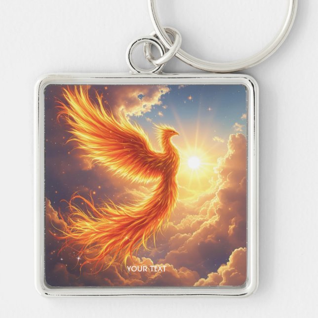 Fantasy Cute Flaming Phoenix Rises Keychain (Front)