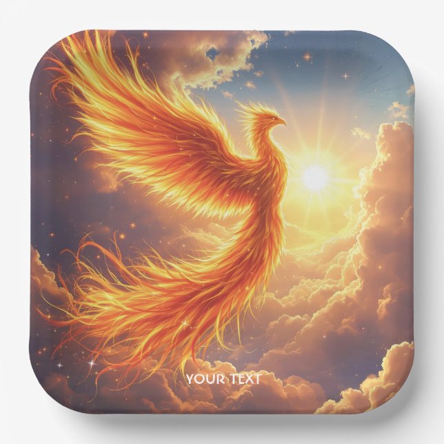 Fantasy Cute Flaming Phoenix Rises Paper Plates (Front)