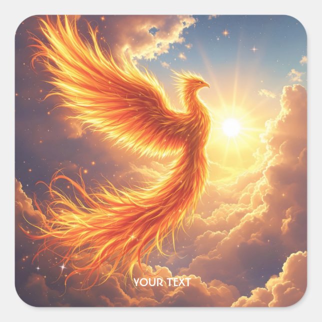 Fantasy Cute Flaming Phoenix Rises Square Sticker (Front)
