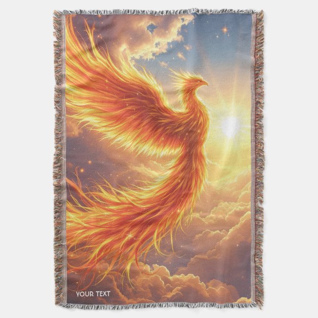 Fantasy Cute Flaming Phoenix Rises Throw Blanket (Front Vertical)