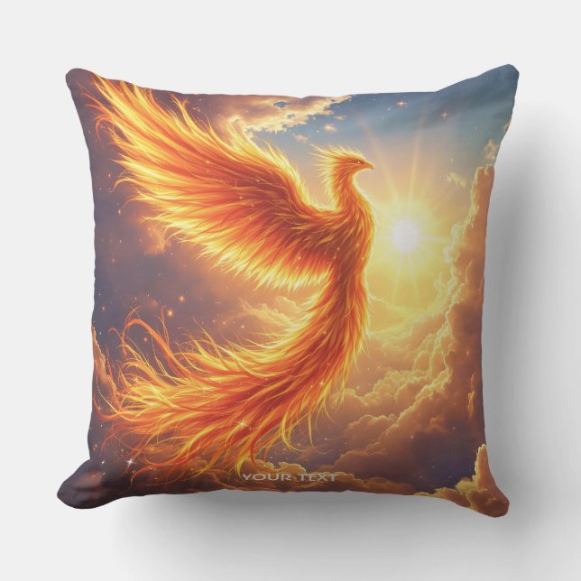 Fantasy Cute Flaming Phoenix Rises Throw Pillow (Front)