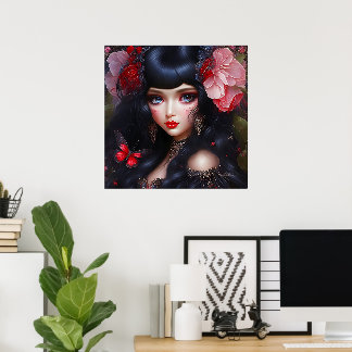 Fantasy Cute Flower Fairy Princess Blue Eyes Poster
