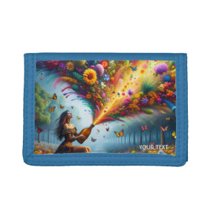 Fantasy Cute Flowers Girl Bottle Trifold Wallet
