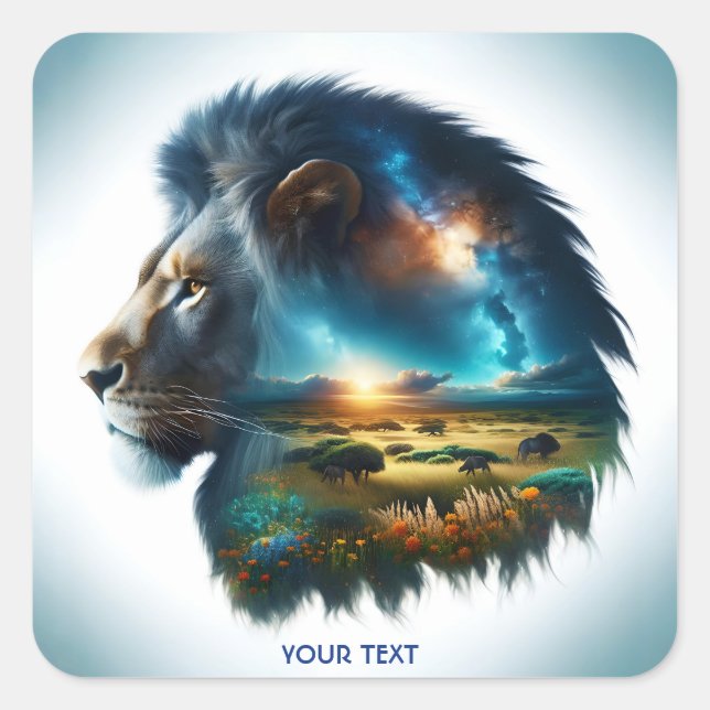 Fantasy Cute Flowers Lion Desert Square Sticker (Front)