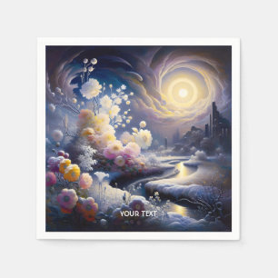 Fantasy Cute Flowers Moon Snow Napkins