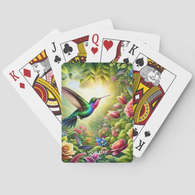 Fantasy Cute Flowers Rainbow Hummingbird Poker Cards (Back)