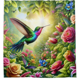Fantasy Cute Flowers Rainbow Hummingbird Shower Curtain