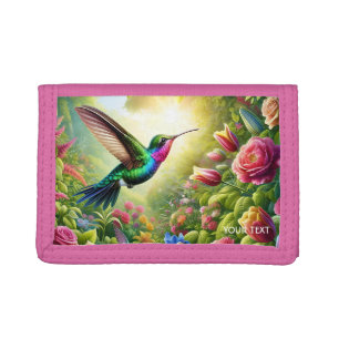 Fantasy Cute Flowers Rainbow Hummingbird Trifold Wallet