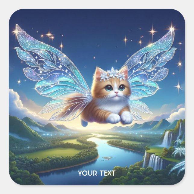 Fantasy Cute Flying Cat Wings  Square Sticker (Front)