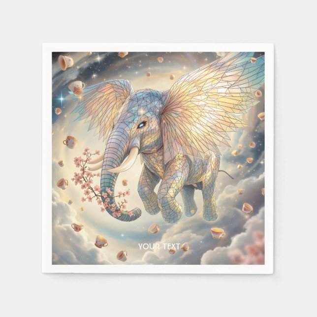 Fantasy Cute Flying Elephant Sakura Napkins (Front)