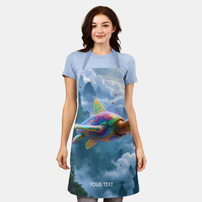 Fantasy Cute Flying Rainbow Turtle Apron (Worn)