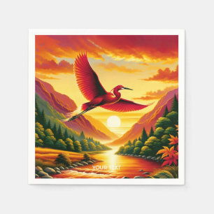 Fantasy Cute Flying Red Egret Napkins