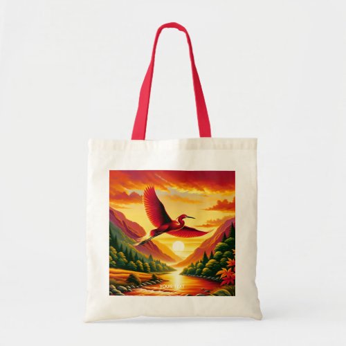 Fantasy Cute Flying Red Egret Tote Bag