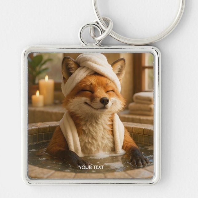 Fantasy Cute Fox In Spa Keychain (Front)