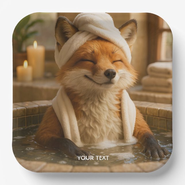 Fantasy Cute Fox In Spa Paper Plates (Front)