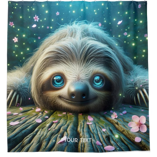 Fantasy Cute Friendly Laying Sloth Shower Curtain (Front)