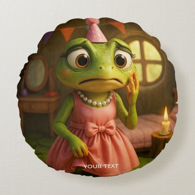Fantasy Cute Frog Girl Party Round Pillow (Front)