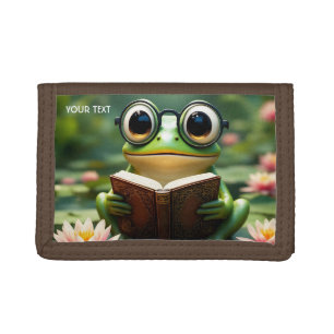 Fantasy Cute Frog Glasses Book Trifold Wallet