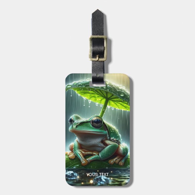 Fantasy Cute Frog Leaf Umbrella Luggage Tag (Front Vertical)