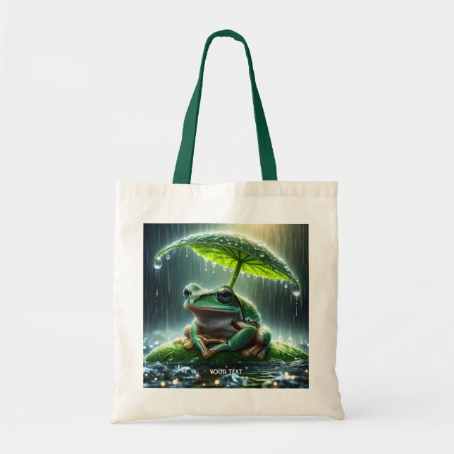 Fantasy Cute Frog Leaf Umbrella Tote Bag (Front)