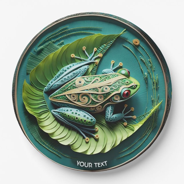 Fantasy Cute Frog Leaves Filigree Paper Plates (Front)