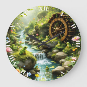 Fantasy Cute Frog River Forest Large Clock