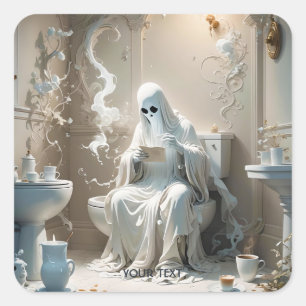 Fantasy Cute Ghost Bathroom Paper Square Sticker