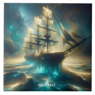 Fantasy Cute Ghost Sea Ship Ceramic Tile
