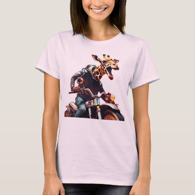 Fantasy Cute Giraffe Riding Bike T-Shirt (Front)