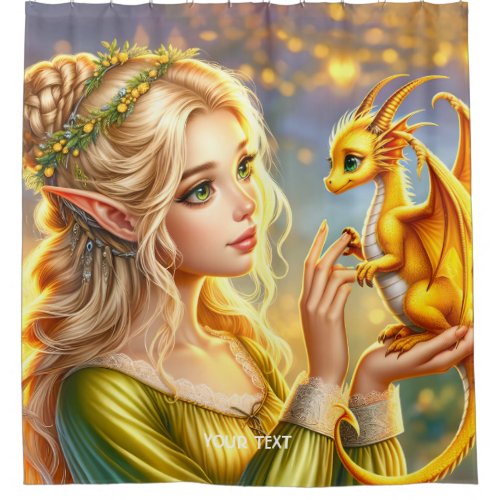 Fantasy Cute Girl Baby Dragon Shower Curtain