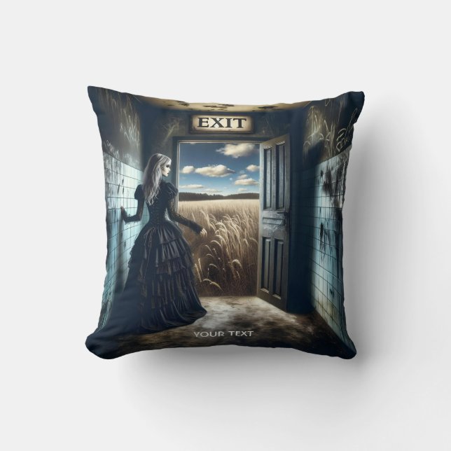 Fantasy Cute Girl Exit Corridor Throw Pillow (Front)