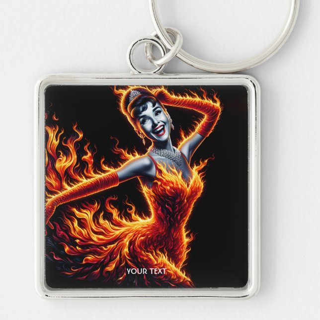 Fantasy Cute Girl Fire Dress Keychain (Front)