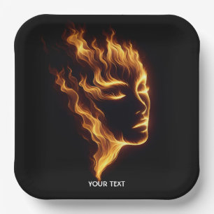 Fantasy Cute Girl Flames Fire Paper Plates