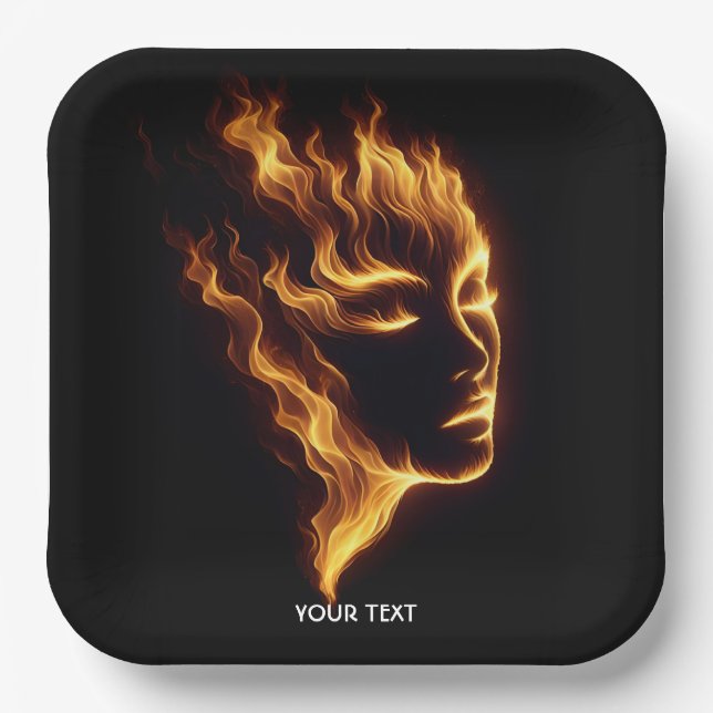 Fantasy Cute Girl Flames Fire Paper Plates (Front)