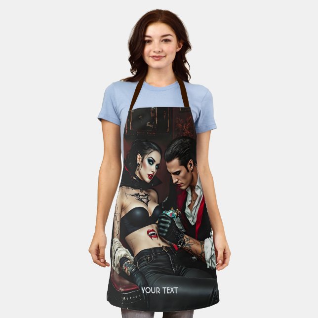 Fantasy Cute Girl Man Tattoo Apron (Worn)